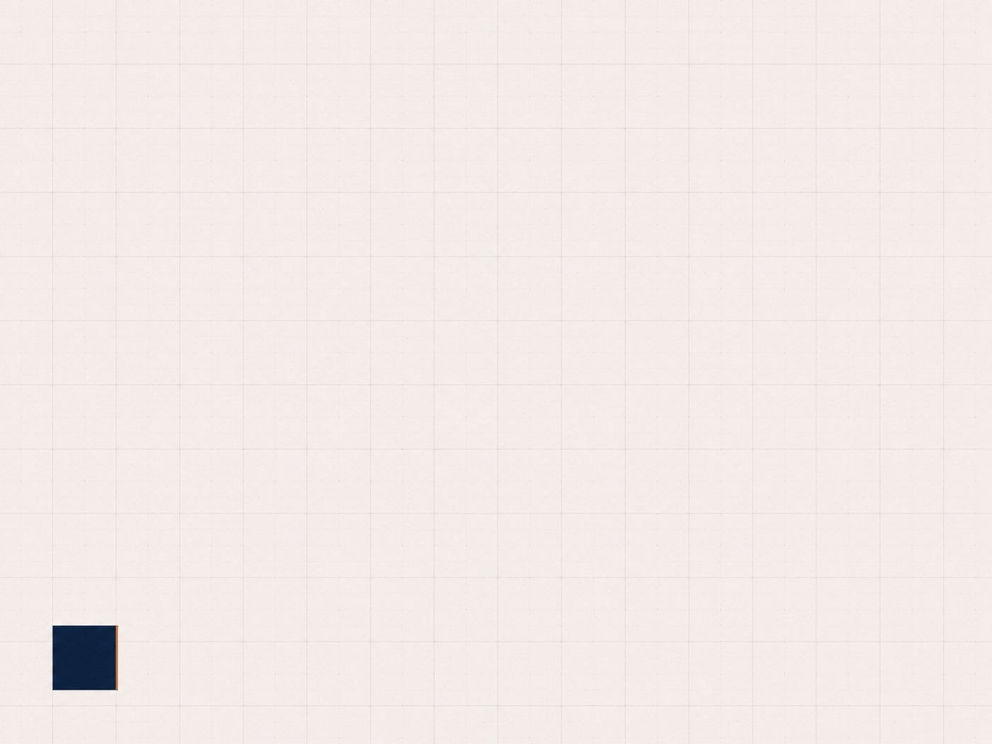 A single small ink square low in the corner of an empty paper grid