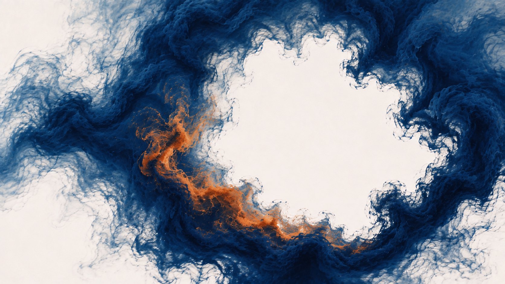 A clear opening through navy pigment, edged with copper